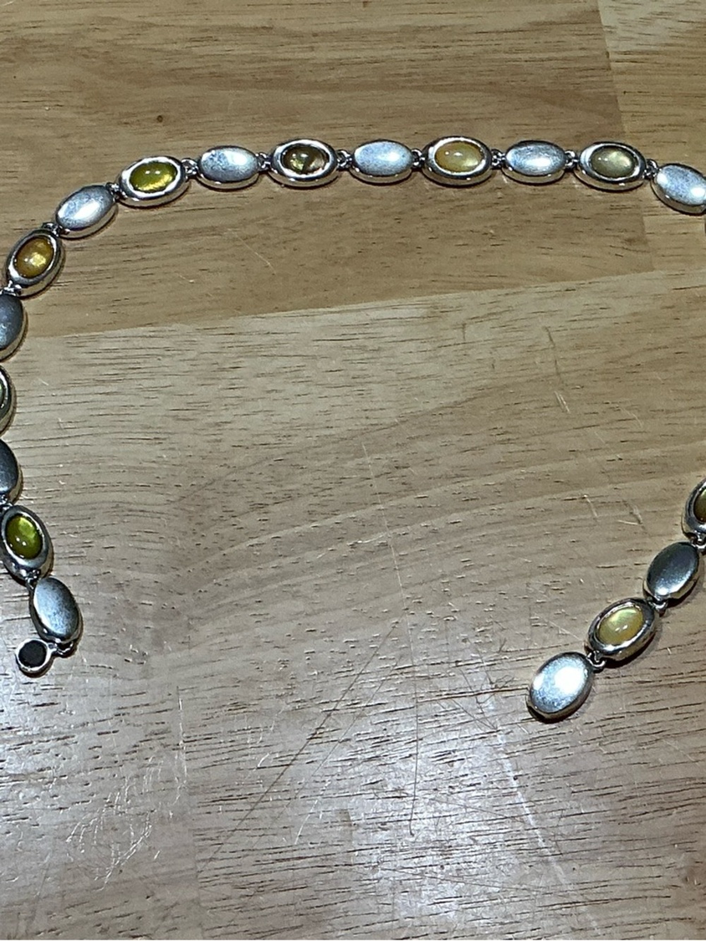 Sterling Silver Link Necklace with Yellow-Green Cabochons